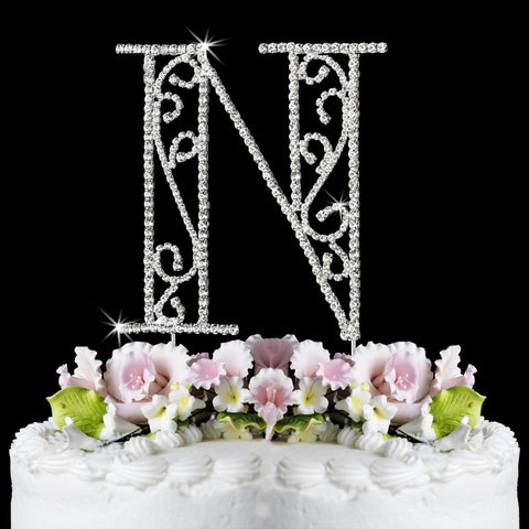 Roman Silver Plated Individual Letter Inital Crystal Bridal Wedding Cake Toppers