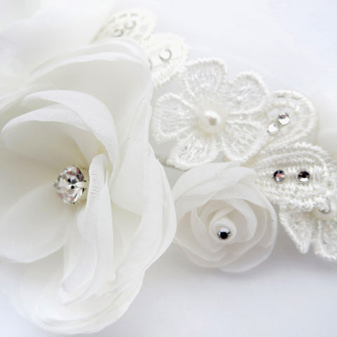 Floral Sheer Organza & Lace Bridal Wedding Hair Clip