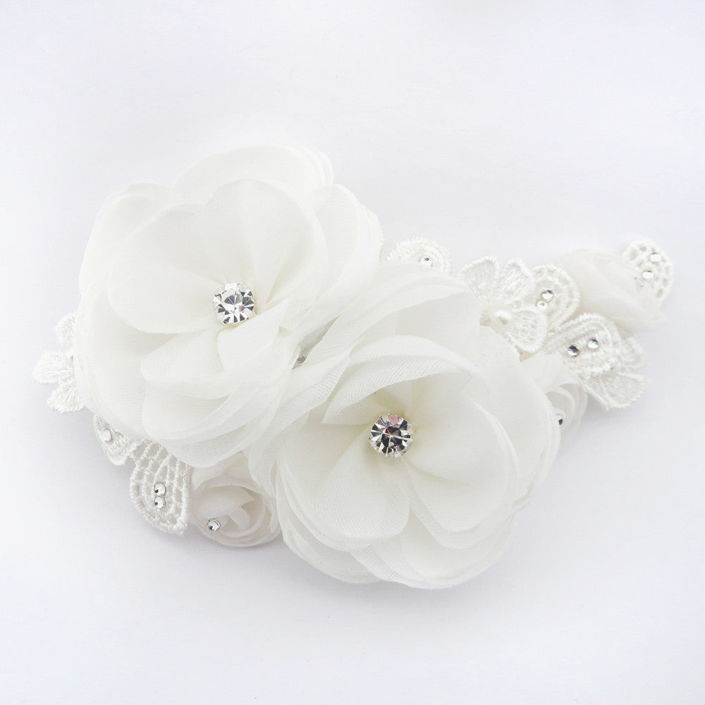 Floral Sheer Organza & Lace Bridal Wedding Hair Clip