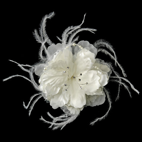 Diamond White Flower Organza & Feathers