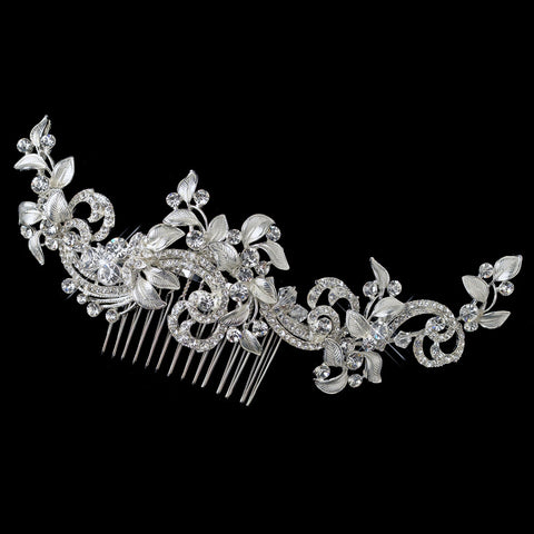 Silver Baroque Swirl Leaf Bridal Wedding Hair Comb