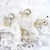 Diamond White Floral Lace & Tulle Bridal Wedding Hair Comb with Light Gold Accents