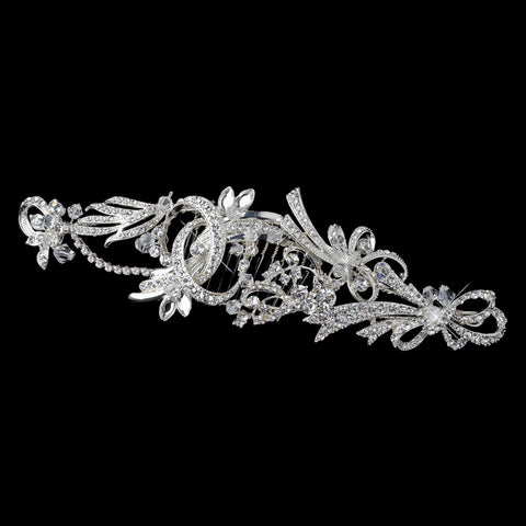 Silver Swarovski Crystal Bead & Rhinestone Ribbon Bridal Wedding Headband