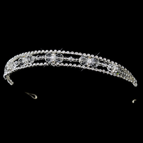 Silver Swarovski Crystal Bead, Rhinestone & Glass Bead Bridal Wedding Headband