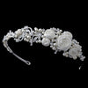Silver Diamond White Rose Bridal Wedding Side Headband