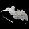 Silver Diamond White Sheer Organza Floral Swirl Bridal Wedding Side Headband