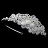 Silver Diamond White Floral Rose Satin Lace Bridal Wedding Side Headband