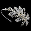 Silver Diamond White Lace, Swarovski Crystal & Pearl Bridal Wedding Side Headband