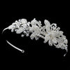 Silver Diamond White Floral Baroque Swirl Sheer Mesh Bridal Wedding Side Headband