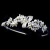 Silver Rhinestone Ribbon Design Bridal Wedding Side Headband with Ivory Pearls