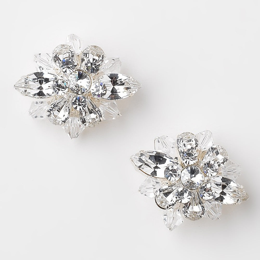 Silver Clear Rhinestone & Swarovski Crystal Bead Shoe Bridal Wedding Hair Clip 1 (Set of 2)