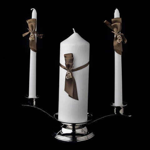 Brown Ribbon & Gold Heart Unity Candle Set 722