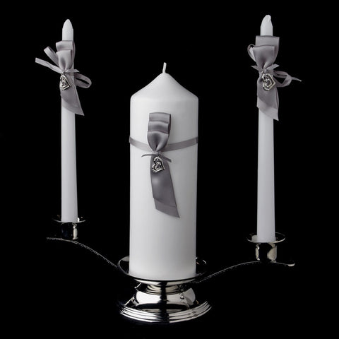 Silver Ribbon & Silver Heart Unity Candle Set 722