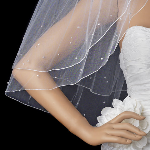 Double Layer Elbow Length Bridal Wedding Veil with Scattered Rhinestone & Pearl Accents (White or Ivory) 002
