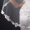 Single Layer Fingertip Length Embroidered Floral Flowers Leaves with Pearls Bridal Wedding Veil 1042 1F