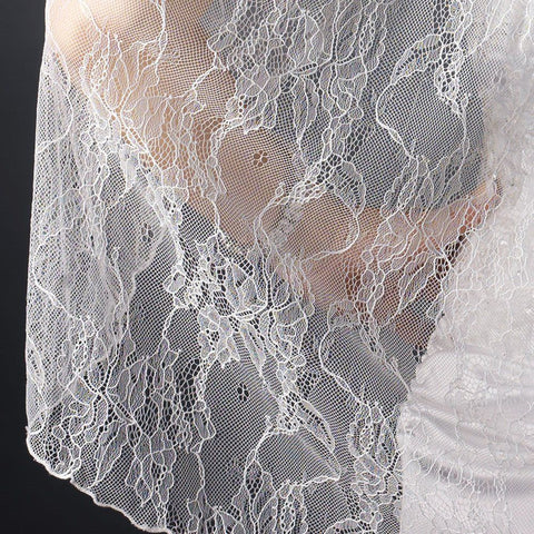 Single Layer Fingertip Length Embroidered Lace Bridal Wedding Veil 1048 1F
