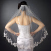 Single Layer Fingertip Length Scalloped Floral Embroidered Edge with Bugle Beads & Sequins Bridal Wedding Veil 1049 1F
