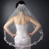 Single Layer Fingertip Length Scalloped Floral Embroidered Edge with Pearls & Bugle Beads Bridal Wedding Veil 1050 1F