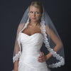 Single Layer Fingertip Length Scalloped Edge Bridal Wedding Veil with Floral Embroidery V 1129 1F