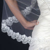 Single Layer Fingertip Length Scalloped Edge Bridal Wedding Veil with Floral Embroidery V 1129 1F