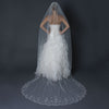 Single Layer Cathedral Length Scalloped Cut Edge Bridal Wedding Veil with Swirly Beaded Embroidery & Sequins V 1134 1C