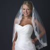 Single Layer Fingertip Length Scalloped Edge Bridal Wedding Veil with Floral Lace Embroidery, Pearls & Sequins