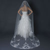 Single Layer Cathedral Length Cut Edge Bridal Wedding Veil with Floral Lace Embroidery V 1141 1C
