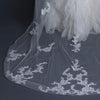 Single Layer Cathedral Length Cut Edge Bridal Wedding Veil with Floral Lace Embroidery V 1141 1C