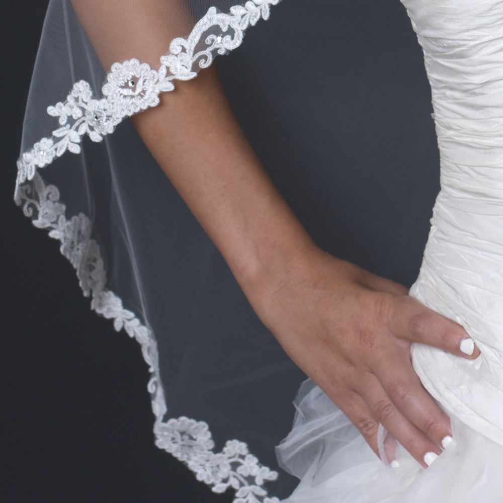 Wholesale Double Layer Bridal Veil Waltz Fingertip Length Embroidered  Flower Edge