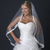 Single Layer Fingertip Length Floral Lace Embroidered Bridal Wedding Veil with Rhinestones 1142