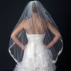 Ivory Rum Accented Single Layer Fingertip Length Floral Lace Embroidery Edge Bridal Wedding Veil with Rhinestones 1143