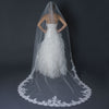 Single Layer Cathedral Length Scalloped Edge Bridal Wedding Veil with Floral Lace Embroidery V 1147 1C