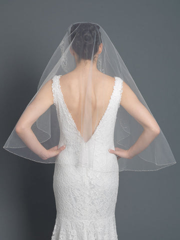 Single Layer Bridal Wedding Fingertip Veil w/ Beads, Rhinestones, Crystals, Pearls & Sequins Veil V 1161 1F