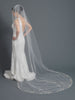 Single Layer Bridal Wedding Cathedral Veil w/ Light Silver Floral Embroidery Accented w/ Rhinestones & Beads V 1164