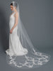Single Layer Bridal Wedding Cathedral Veil w/ Rose Floral Applique w/ Sequins, Beads & Rhinestones V 1167 1C