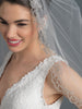 Single Layer Bridal Wedding Fingertip Veil w/ Light Silver Shimmer Floral Embroidery Along Edge w/ Rhinestone Accent V 1170 1F Ivory