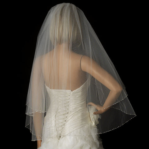 Two Tier Bridal Wedding Veil in Elbow Length with Dainty Beaded Faux Pearl Edges 121