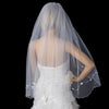 Single Fingertip Length Bridal Wedding Veil with Rhinestone & Pearl Floral Embroidery 142
