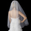 Double Tier Fingertip Length Rhinestone Pearl Bridal Wedding Veil with Scalloped Pencil Edge