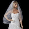 Bridal Wedding Double Layer Fingertip Length Bridal Wedding Veil 1514 F w/ Silver Floral Embroidered Scalloped Pencil Edge