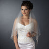 Double Layer Fingertip Length Floral Scalloped Corded Bugle Beaded Edge Bridal Wedding Veil 1661 F