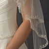 Double Layer Bridal Wedding Veil with Embroidered Floral Pattern on Pearl & Bead Scalloped Edge 1780