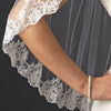 Single Layer Fingertip Length Bridal Wedding Veil with Floral Lace Embroidery Edge of Sequins & Beads 1794