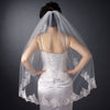 Single Layer Fingertip Length Bridal Wedding Veil with Floral Lace Embroidery Edge of Sequins & Beads 1794