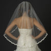 Single Layer Fingertip Length Embroidered Flowers & Pearls Bridal Wedding Veil 2030 1F