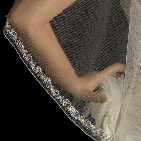 Single Layer Fingertip Bridal Wedding Veil w/ Rhinestone & Crystal Beaded Edge Bridal Wedding Veil 2078
