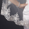 Single Layer Fingertip & Cathedral Length Silver Floral Embroidered Edge Bridal Wedding Veil 2128