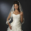 Single Layer Fingertip Length Scalloped Floral Embroidered Edge with Bugle Beads & Pearls Bridal Wedding Veil 2138 1F