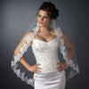 Single Layer Fingertip Length Scalloped Floral Embroidered Edge with Bugle Beads & Pearls Bridal Wedding Veil 2138 1F