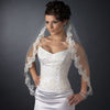 Single Layer Fingertip Length Scalloped Floral Embroidered Edge with Pearls Bridal Wedding Veil 2220 1F